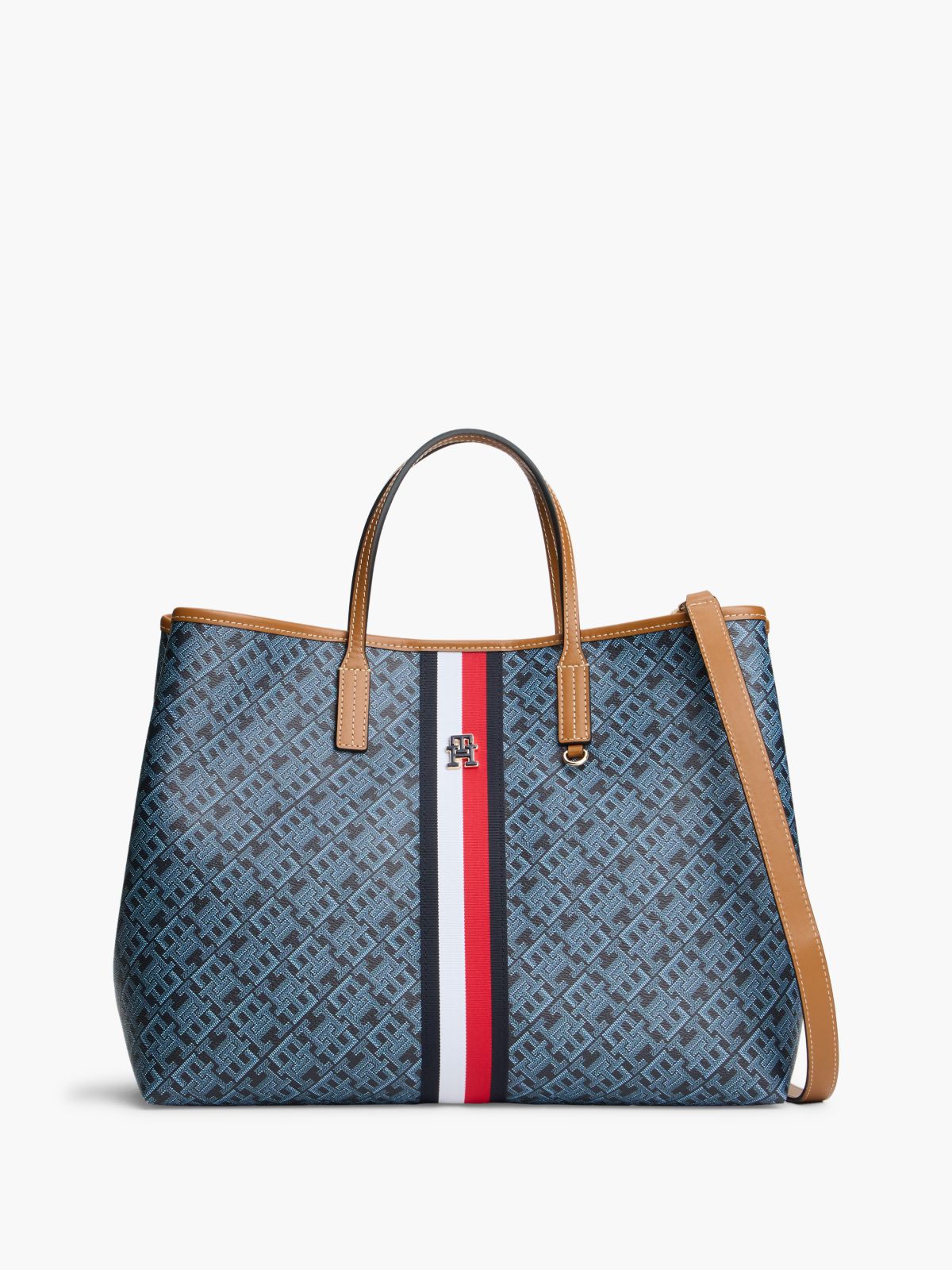 TH Monoplay Global Stripe Crossbody Satchel — Blue
