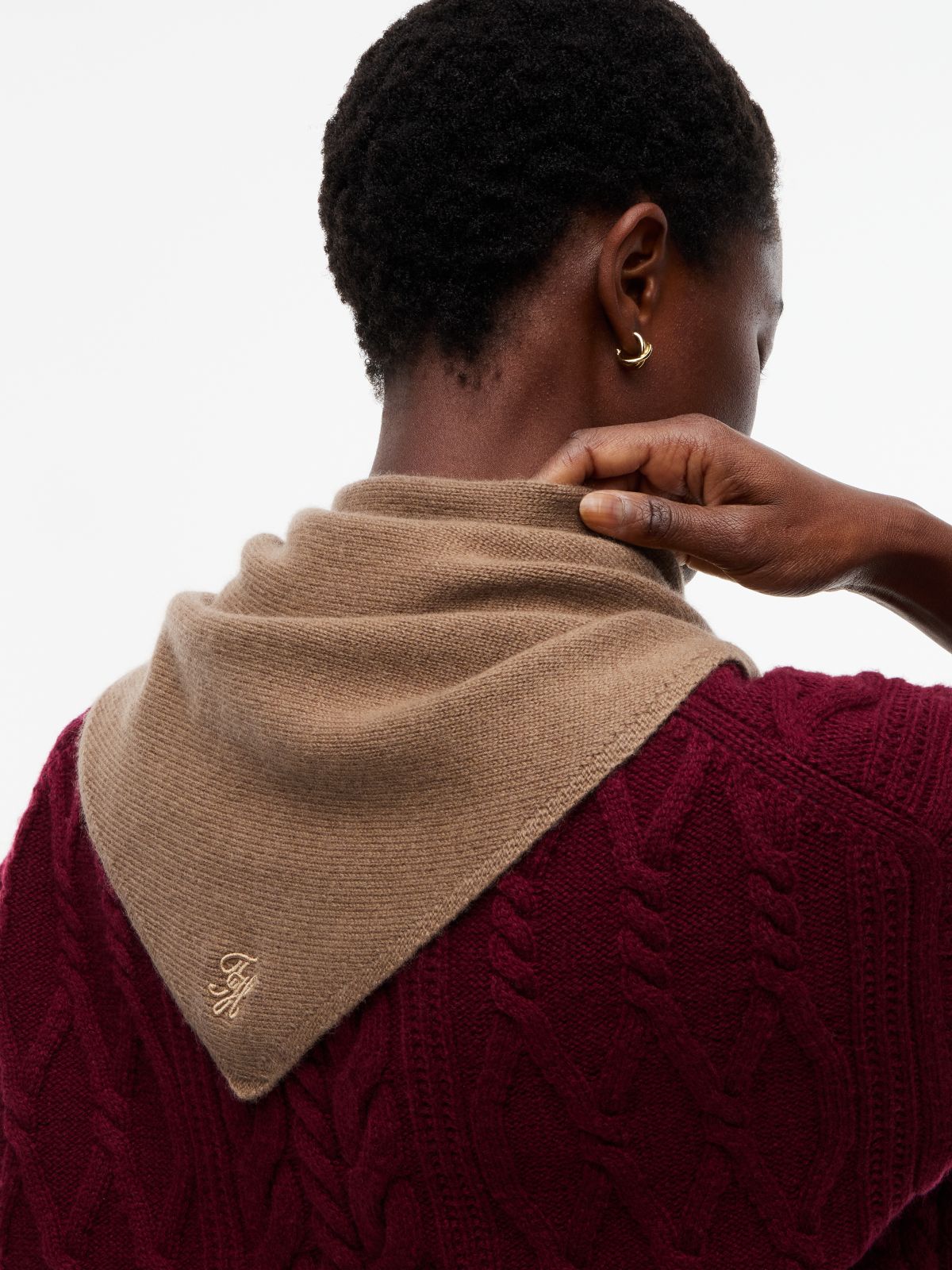 Cashmere Blend Logo Triangle Scarf — Khaki