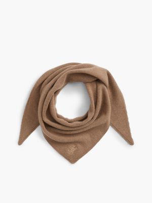 khaki dreieckiger kaschmirmix-schal mit logo für damen - tommy hilfiger
