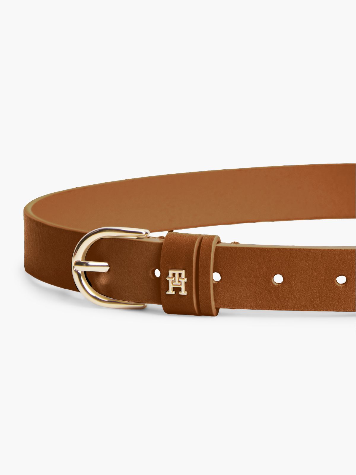 Essential Rounded Buckle Suede Belt — Brown