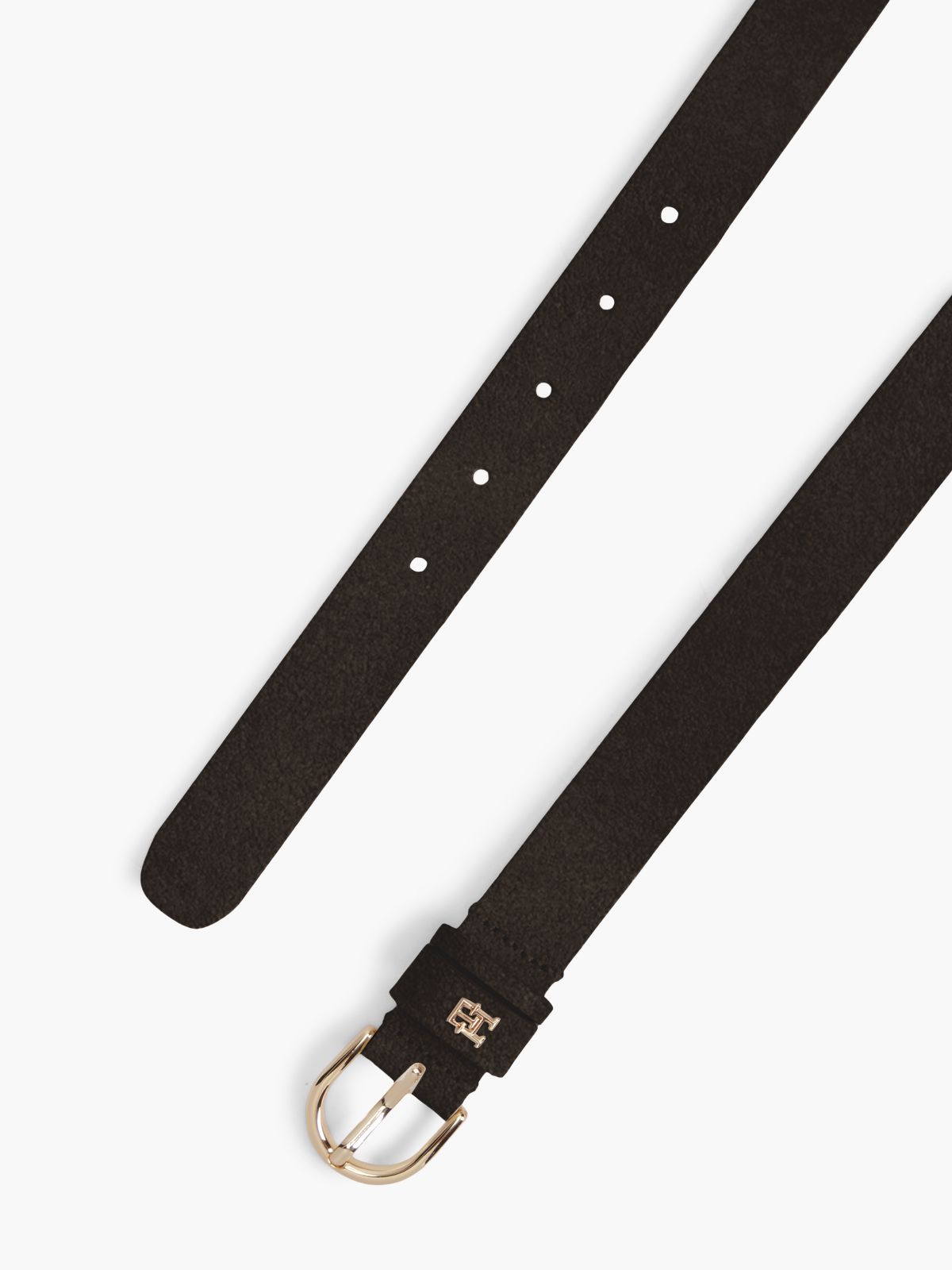 Essential Rounded Buckle Suede Belt — Brown