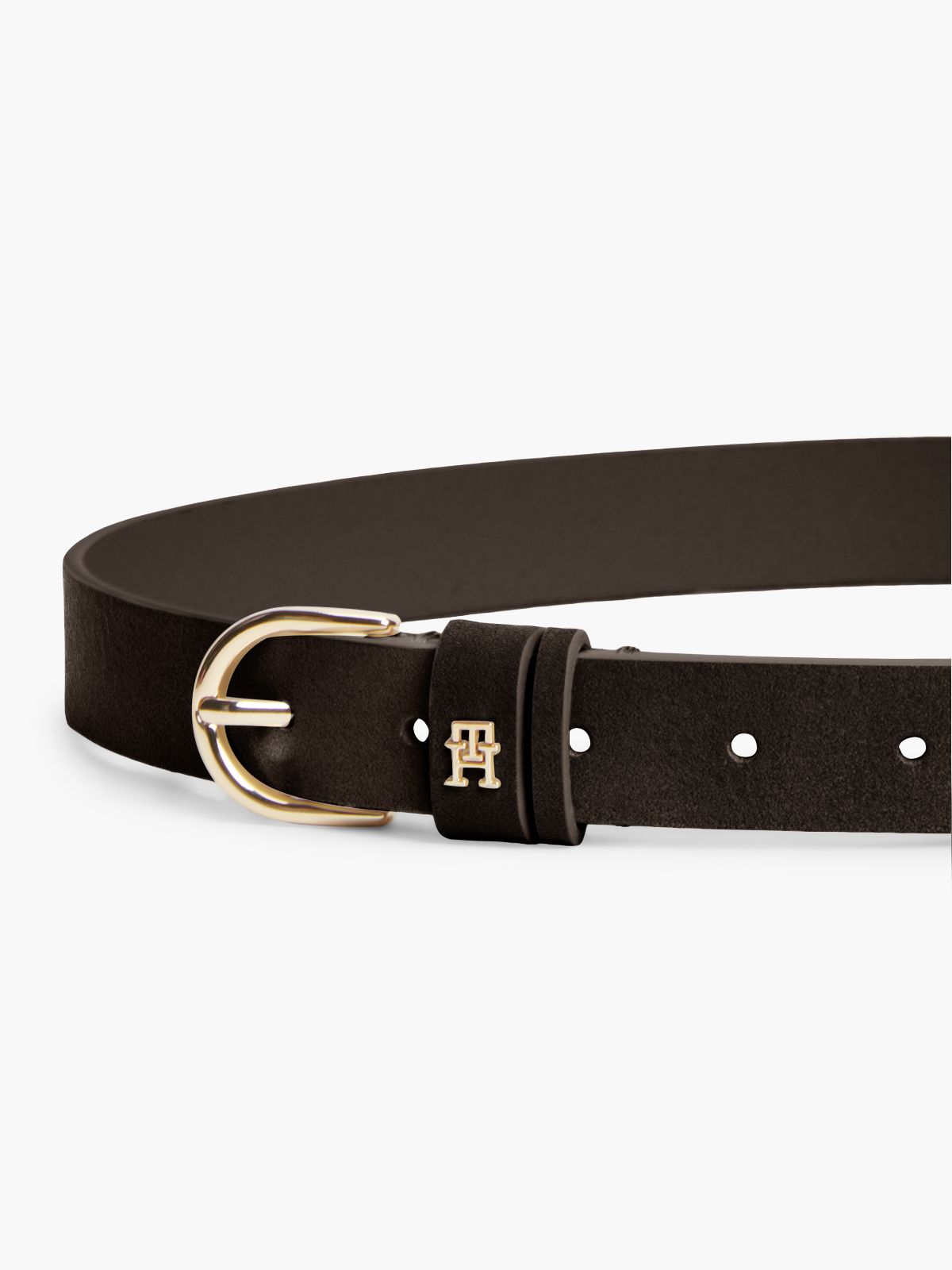 Essential Rounded Buckle Suede Belt — Brown