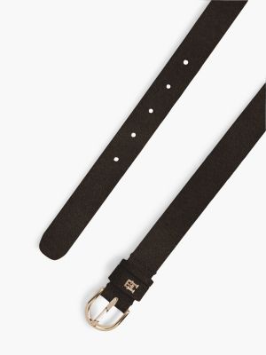 ceinture essential en daim à boucle ronde brown pour femmes tommy hilfiger