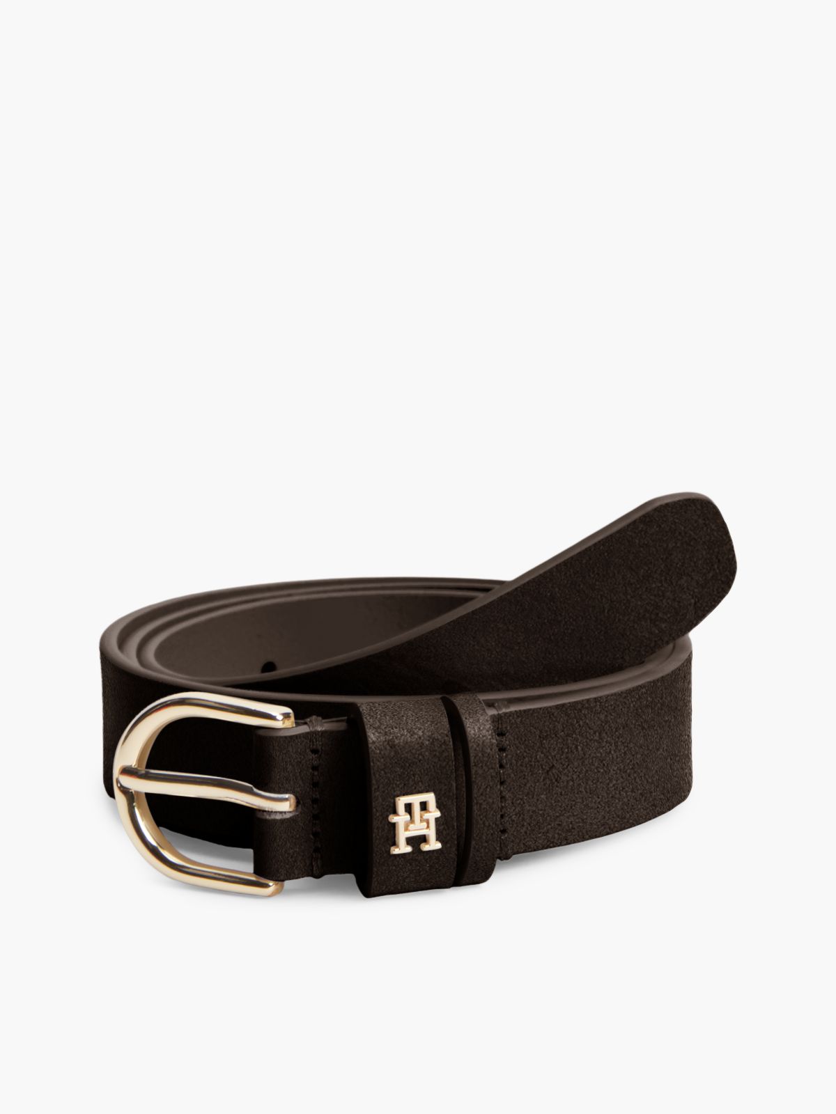 Essential Rounded Buckle Suede Belt — Brown