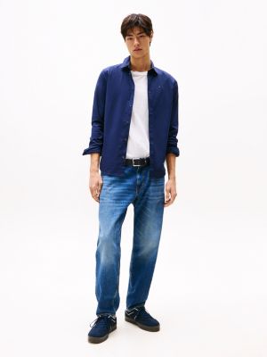 blau slim fit hemd mit stretch für herren - tommy jeans