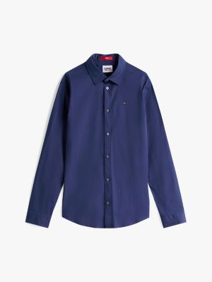 blue slim fit poplin shirt for men tommy jeans