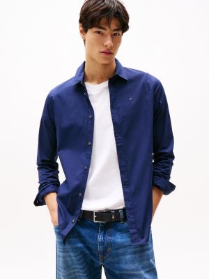 blue slim fit hemd mit stretch für herren - tommy jeans