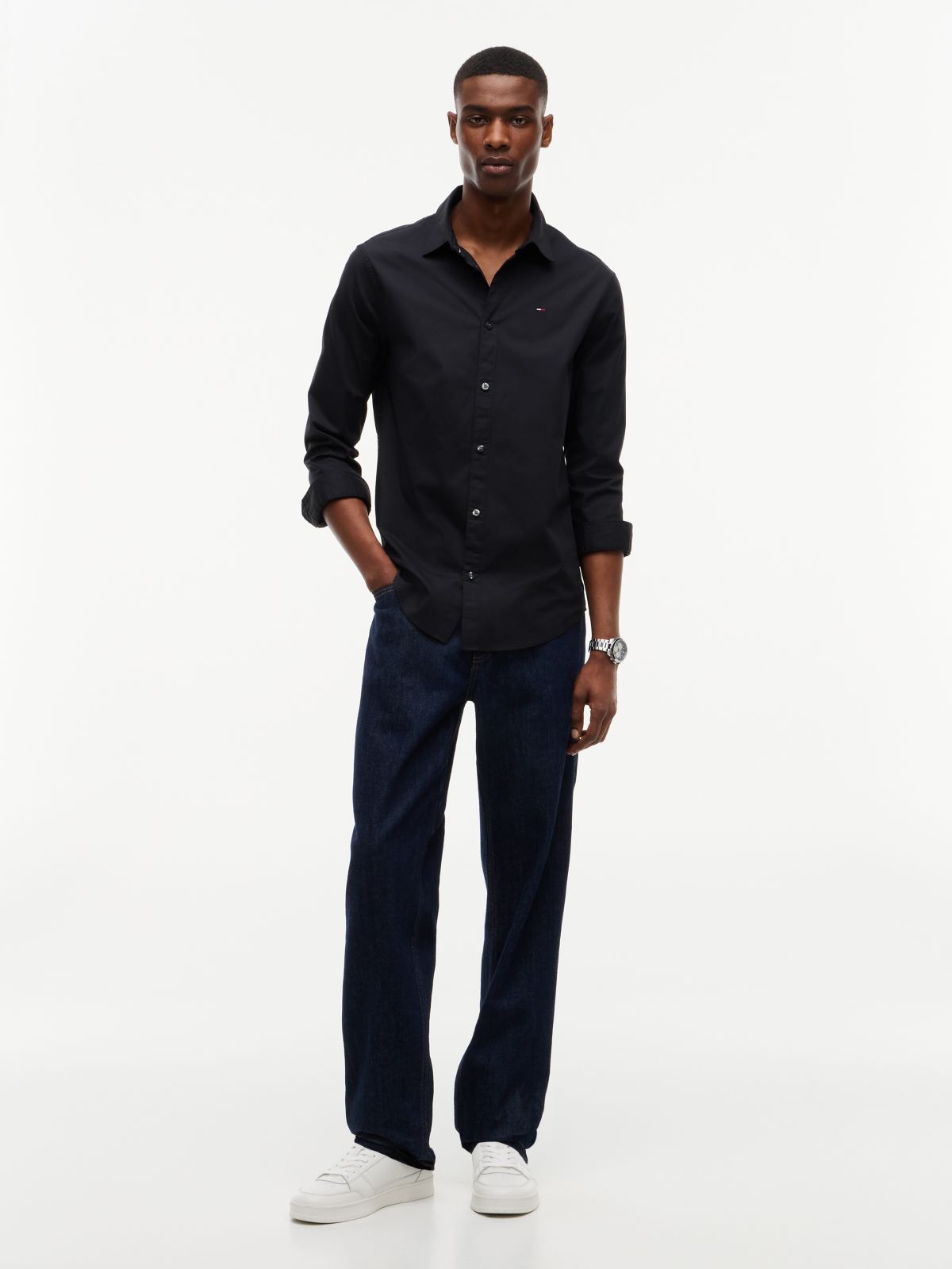 Slim Fit Poplin Shirt — Black