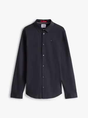 chemise ajustée en popeline noir pour hommes tommy jeans