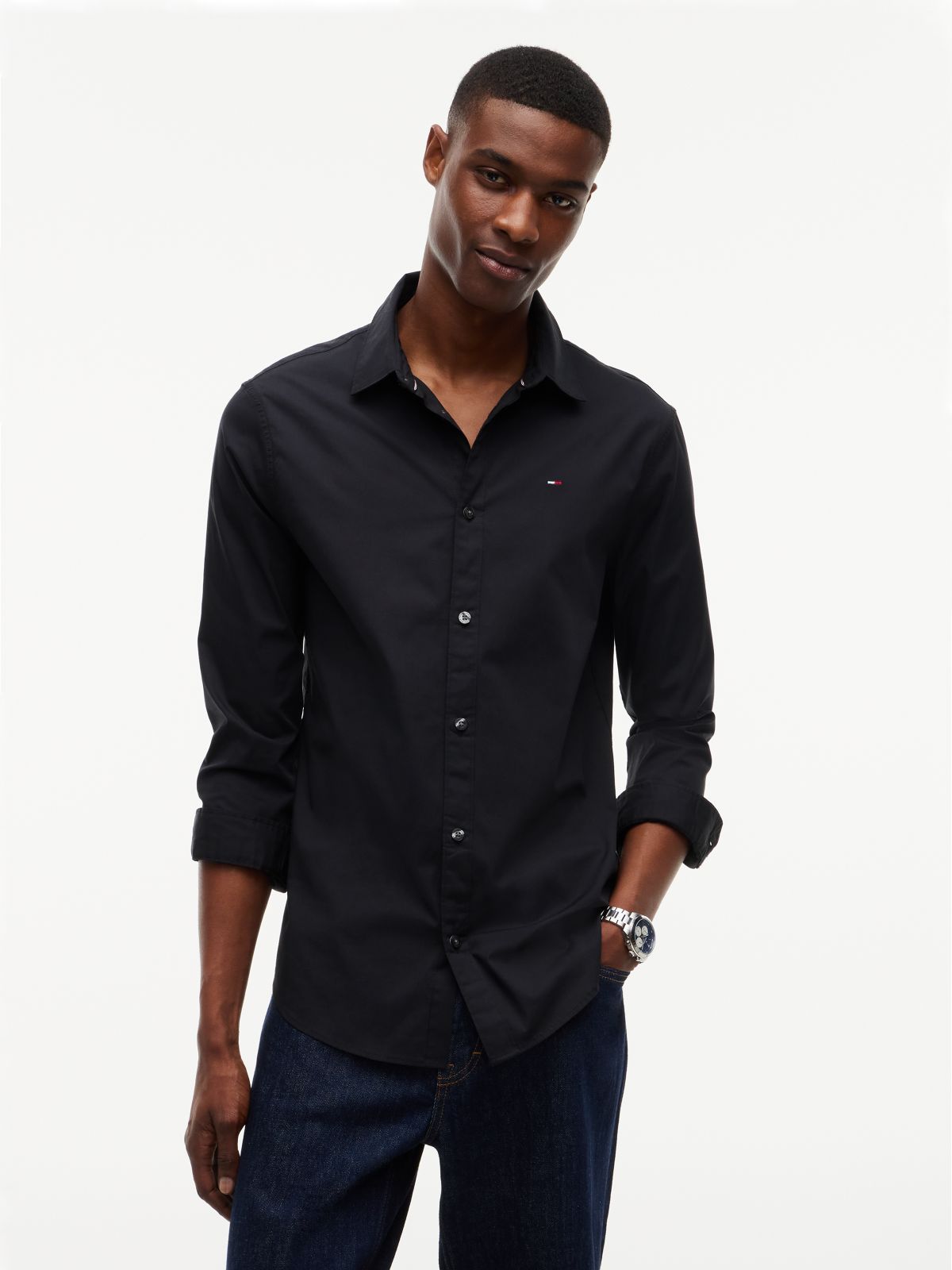 Slim Fit Poplin Shirt — Black