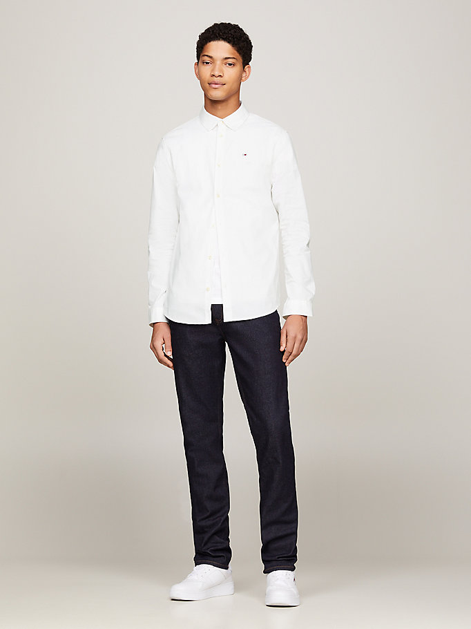 chemise extensible coupe slim blanc pour hommes tommy jeans