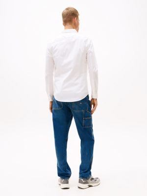 weiß slim fit hemd mit stretch für herren - tommy jeans