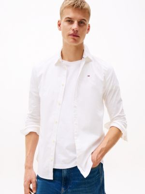 white slim fit hemd mit stretch für herren - tommy jeans