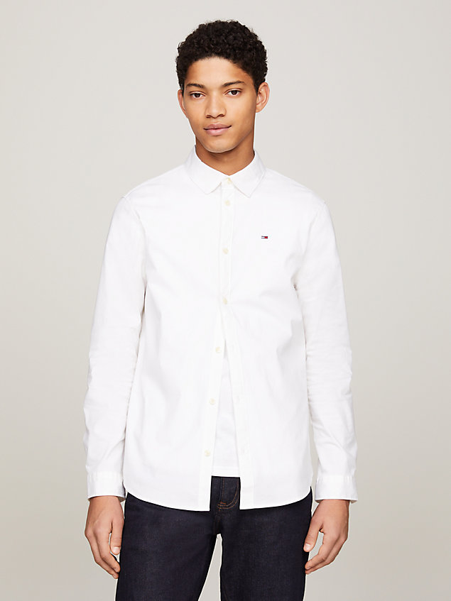 chemise extensible coupe slim white pour hommes tommy jeans