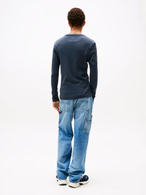 blue long sleeve slim fit t-shirt for men tommy jeans