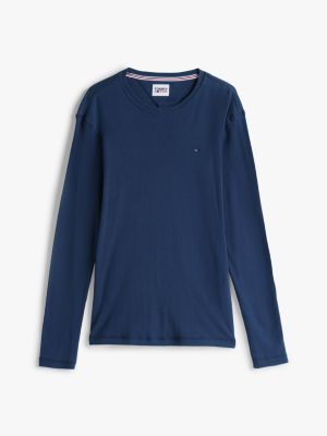 blau slim fit langarmshirt aus reiner baumwolle für herren - tommy jeans