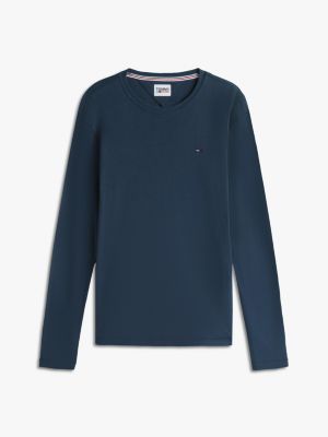 blue long sleeve slim fit t-shirt for men tommy jeans