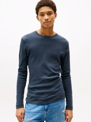 blue long sleeve slim fit t-shirt for men tommy jeans