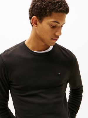 black long sleeve slim fit t-shirt for men tommy jeans