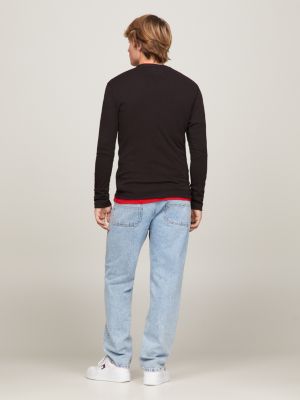 black long sleeve slim fit t-shirt for men tommy jeans