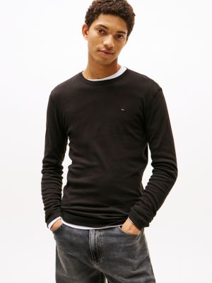 black long sleeve slim fit t-shirt for men tommy jeans