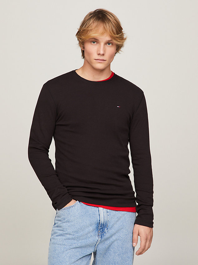 black long sleeved ribbed organic cotton t-shirt for men tommy jeans