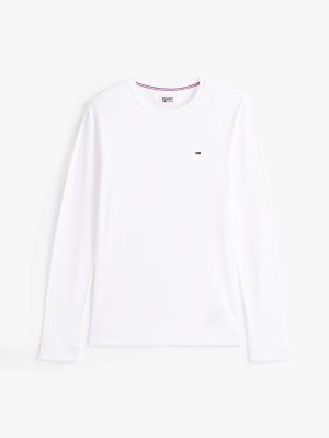 white long sleeve slim fit t-shirt for men tommy jeans