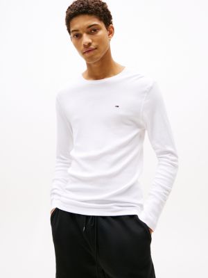 white long sleeve slim fit t-shirt for men tommy jeans