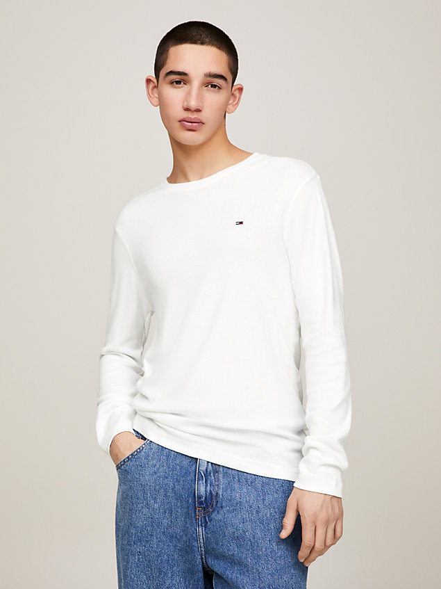 white geribbeld t-shirt met lange mouwen voor heren - tommy jeans
