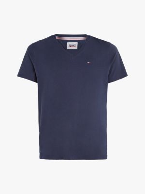 blau t-shirt mit v-ausschnitt für herren - tommy jeans