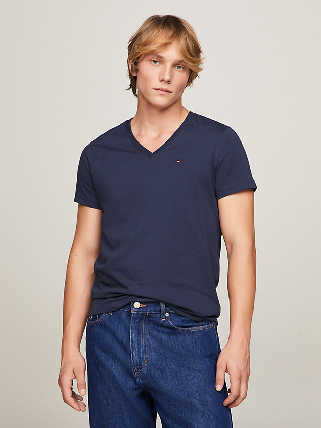 blue t-shirt mit v-ausschnitt für herren - tommy jeans