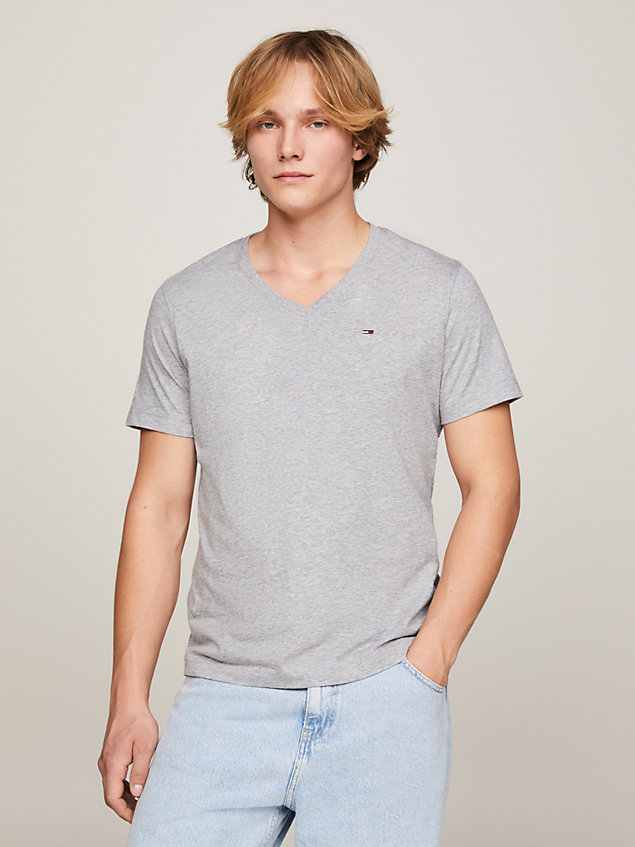 grey t-shirt met v-hals voor heren - tommy jeans