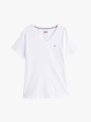 t-shirt con scollo a v bianco da uomini tommy jeans