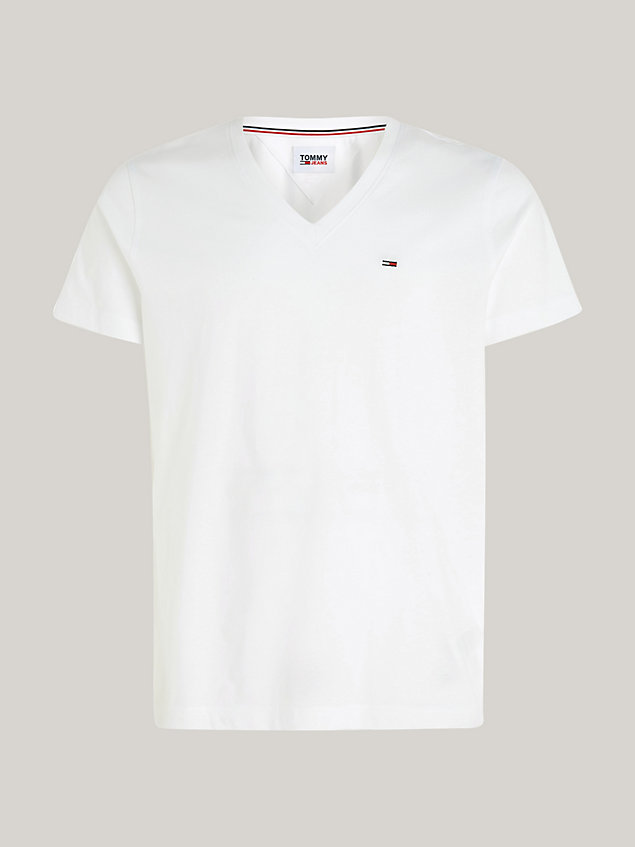 white t-shirt met v-hals voor heren - tommy jeans