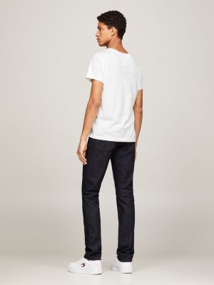 weiß t-shirt mit v-ausschnitt für herren - tommy jeans