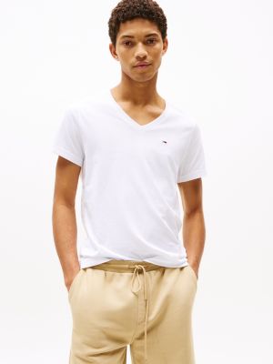 white t-shirt mit v-ausschnitt für herren - tommy jeans