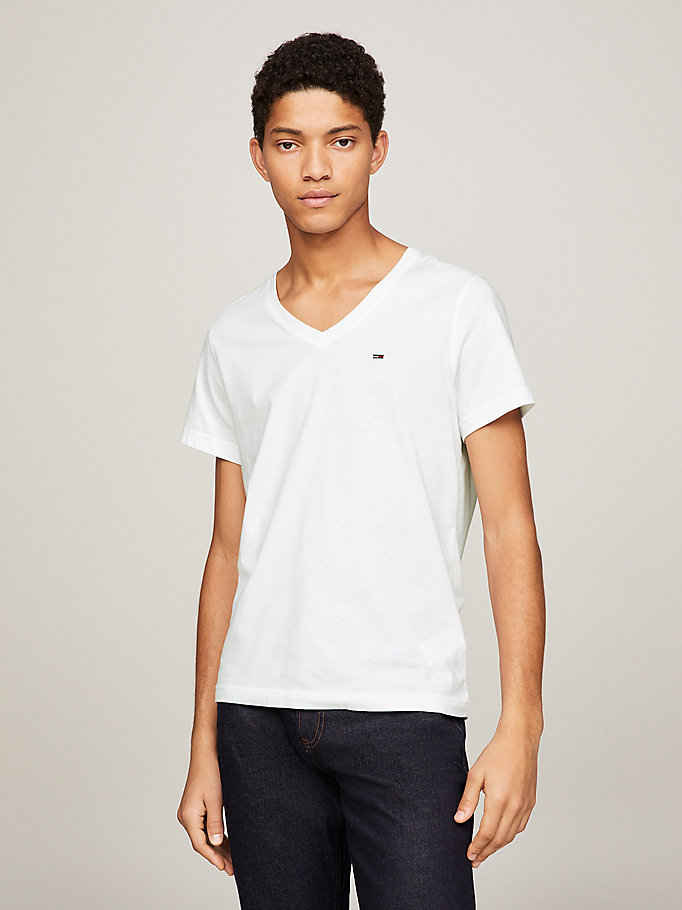 t-shirt col en v blanc pour men tommy jeans