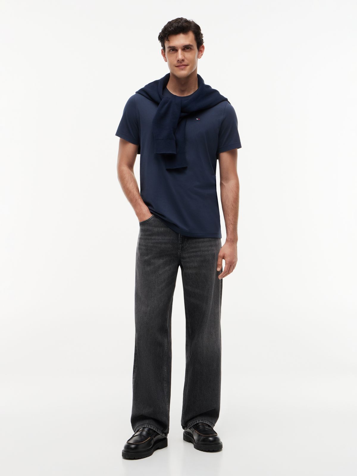 Flag Embroidery Extra Slim Jersey T-Shirt — Blue