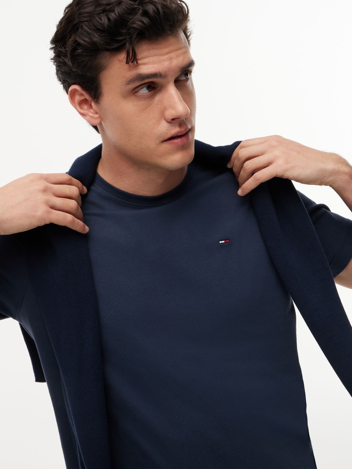 Flag Embroidery Extra Slim Jersey T-Shirt — Blue