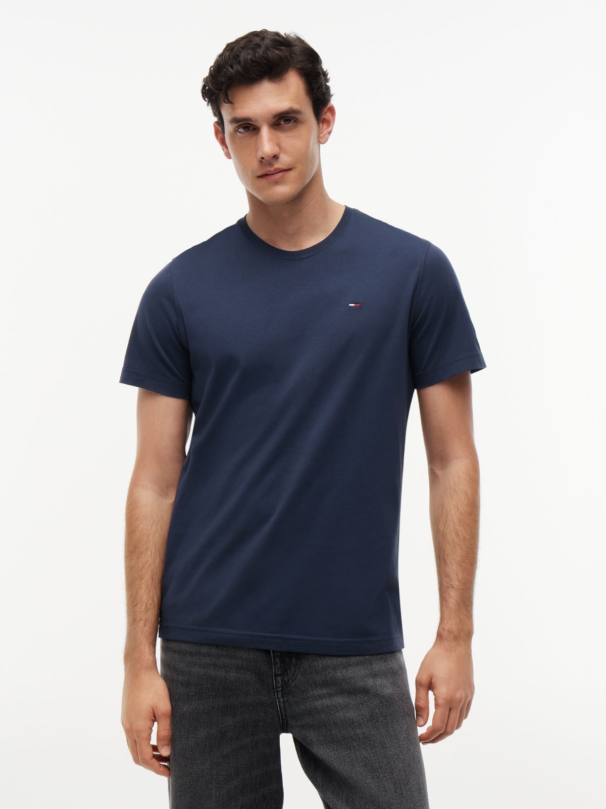 Flag Embroidery Extra Slim Jersey T-Shirt — Blue