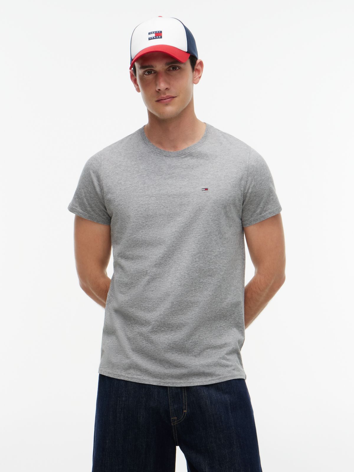 Flag Embroidery Extra Slim Jersey T-Shirt — Grey