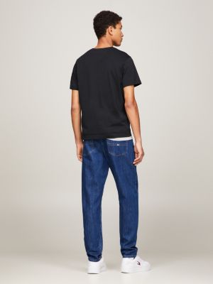 t-shirt slim fit nero da uomini tommy jeans