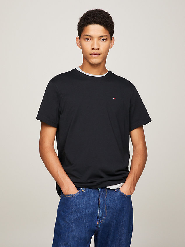 black t-shirt met ronde hals voor heren - tommy jeans