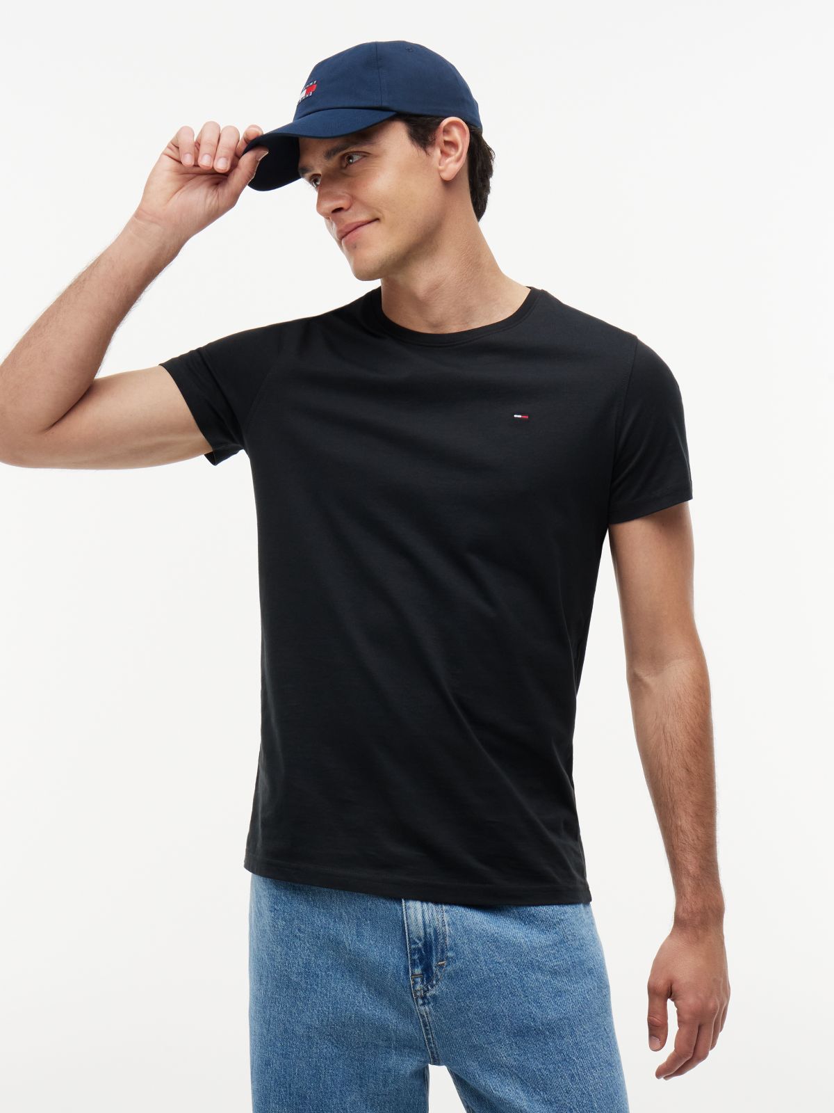 Flag Embroidery Extra Slim Jersey T-Shirt — Black
