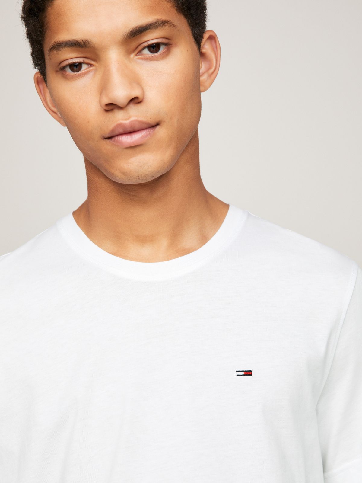 Flag Embroidery Extra Slim Jersey T-Shirt — White