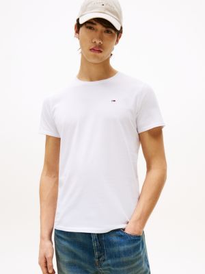 t-shirt slim fit white da uomini tommy jeans