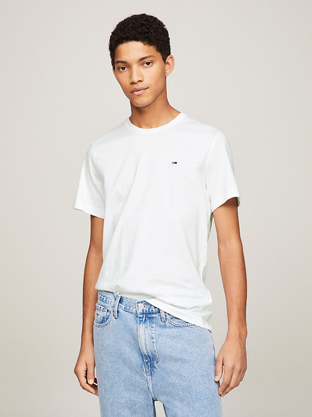 t-shirt col ras-du-cou coupe standard white pour hommes tommy jeans