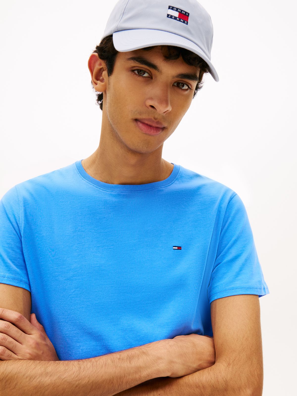 Flag Embroidery Extra Slim Jersey T-Shirt — Blue