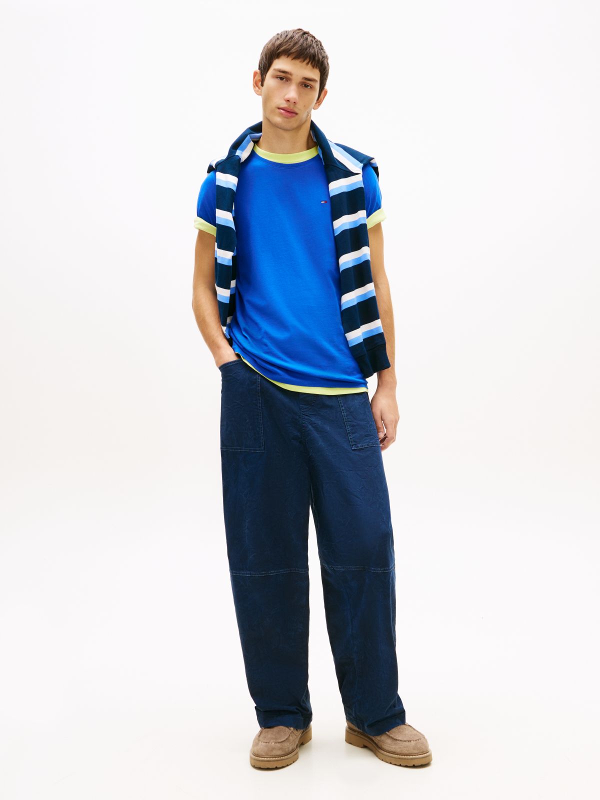 Flag Embroidery Extra Slim Jersey T-Shirt — Blue