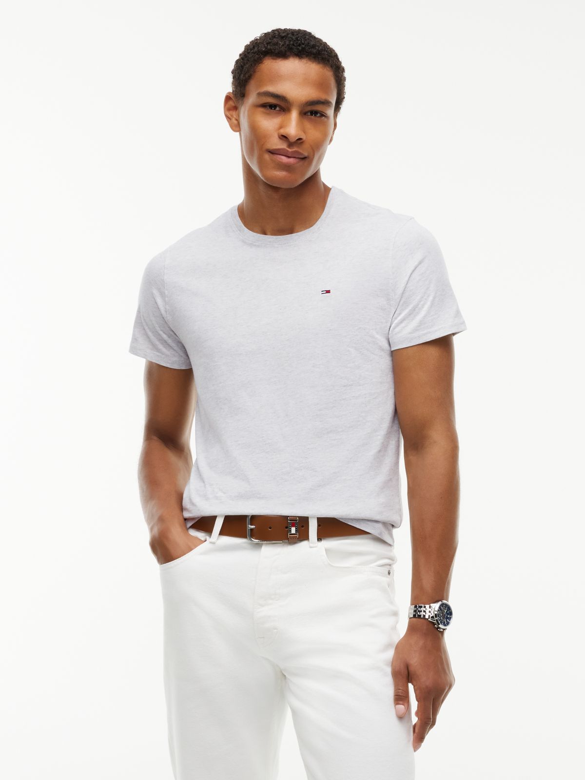 Flag Embroidery Extra Slim Jersey T-Shirt — Grey